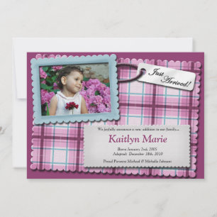 Invitaciones de adopción púrpura perfectamente per