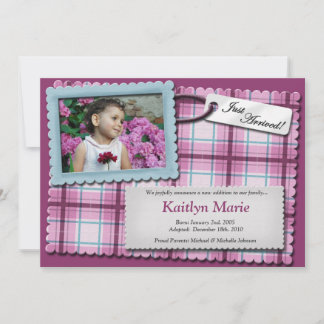 Invitaciones de adopción púrpura perfectamente per