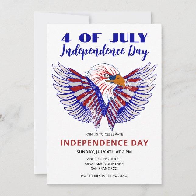 Invitaciones De Águila Patriótica 4 De Julio (Anverso)
