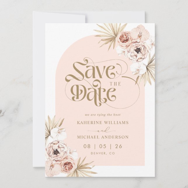 Invitaciones de Ahorro de Fecha de Floral Rosa Mel (Anverso)