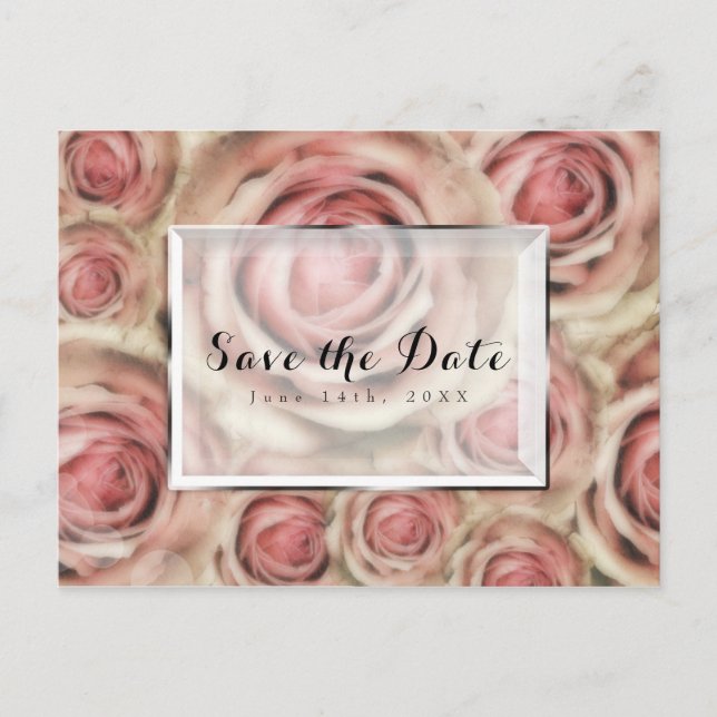 Invitaciones de ahorro de fecha elegantes con rosa (Anverso)