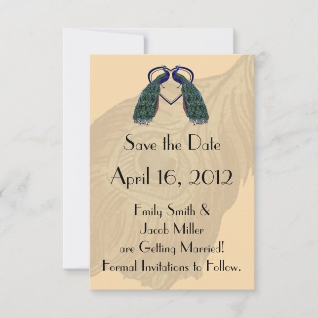 Invitaciones de Ahorro de Fecha Vintage Peacock (Anverso)