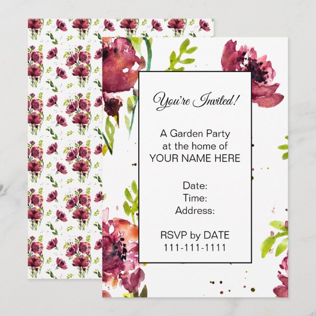 Invitaciones de amapola al agua Fleur (Anverso / Reverso)