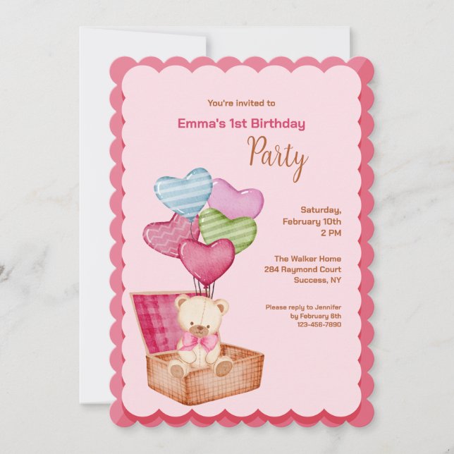 Invitaciones de amor de osito de peluche (Anverso)