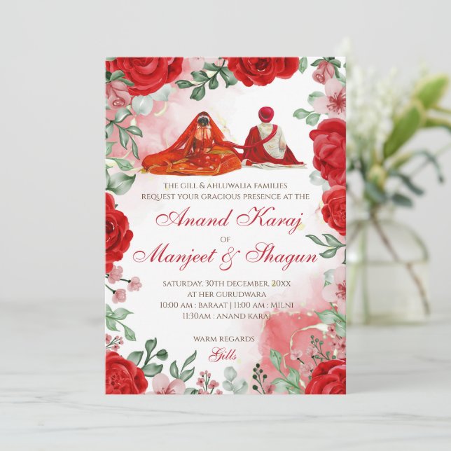 Invitaciones de Anand Karaj y tarjetas bodas Sikh (Anverso de pie)