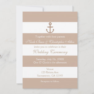 Invitaciones de Ancla a Rayas Marrón Taupe y Blanc