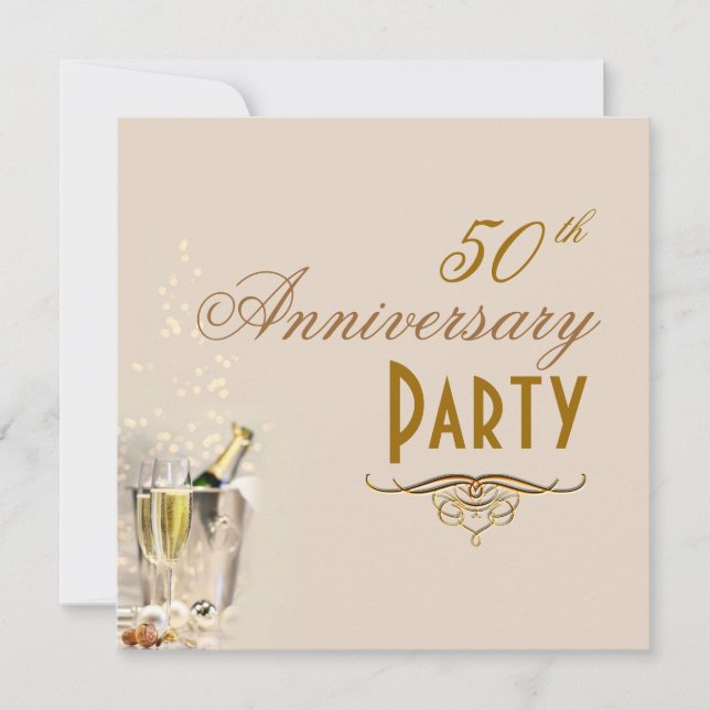 Invitaciones de aniversario, burbujas de champán (Anverso)