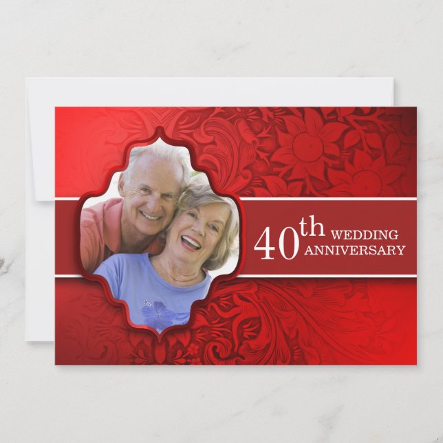 invitaciones de aniversario con foto roja (Anverso)