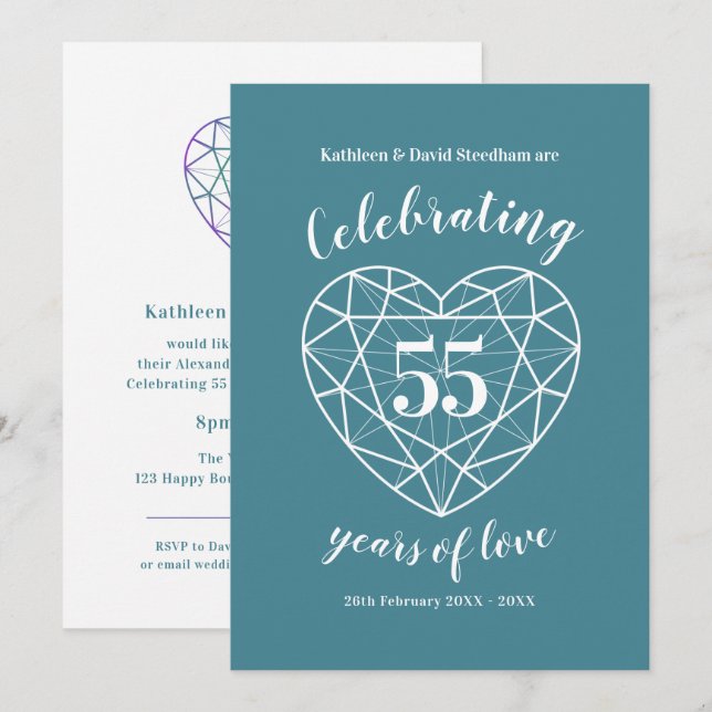 Invitaciones de aniversario de alejandrita 55 años (Anverso / Reverso)