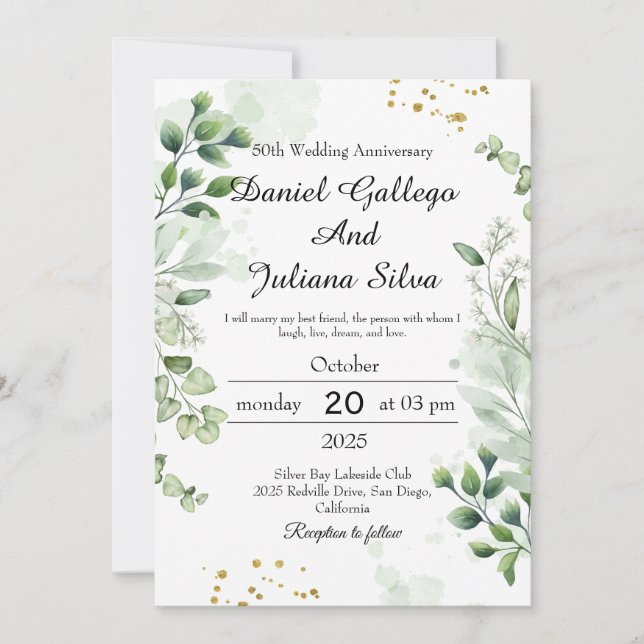 Invitaciones de aniversario de boda Boho Greenery (Anverso)