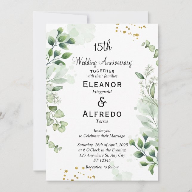 Invitaciones de aniversario de boda Chic Boho Gree (Anverso)