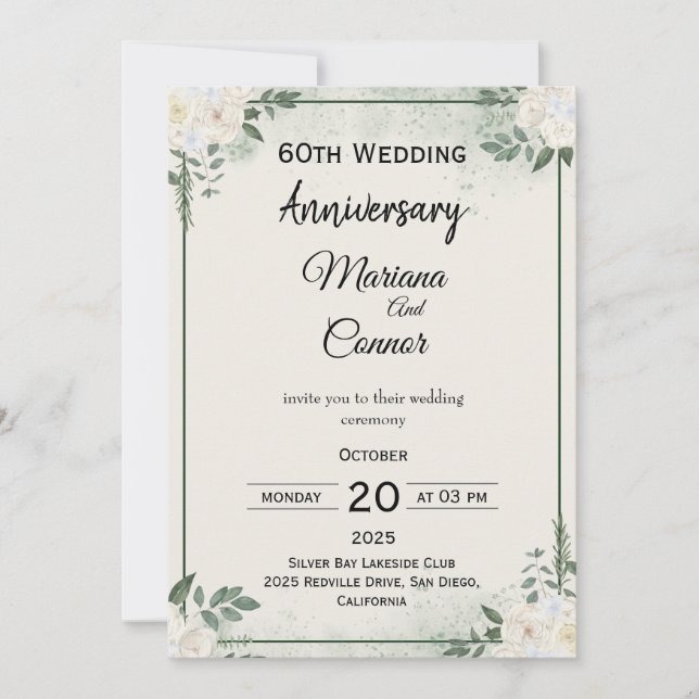 Invitaciones de aniversario de boda con clásica ve (Anverso)