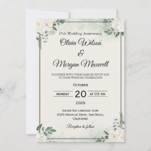 Invitaciones de aniversario de boda con vegetación