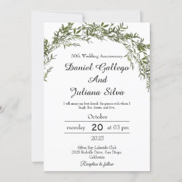 Invitaciones de aniversario de boda con vegetación