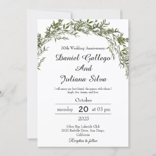 Invitaciones de aniversario de boda con vegetación