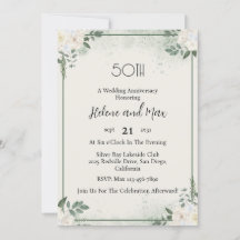 Invitaciones de aniversario de boda con vegetación