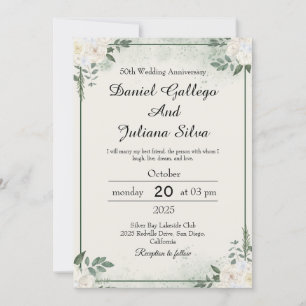Invitaciones de aniversario de boda con vegetación