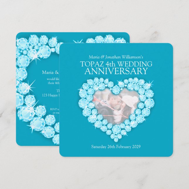 invitaciones de aniversario de boda de gema azul t (Anverso / Reverso)