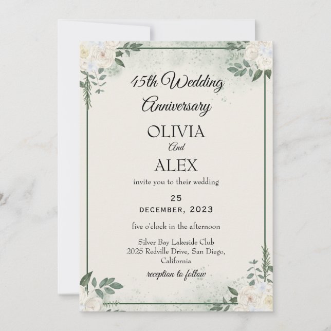 Invitaciones de aniversario de boda de Verdor Atem (Anverso)