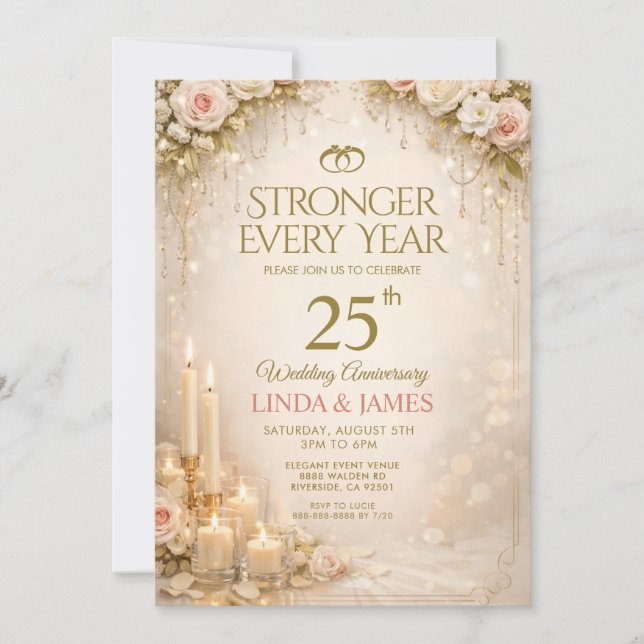 Invitaciones de aniversario de boda florales rústi (Anverso)