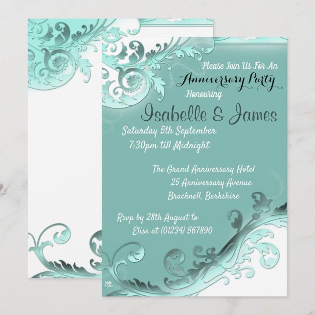 Invitaciones de aniversario de boda Soft Teal (Anverso / Reverso)
