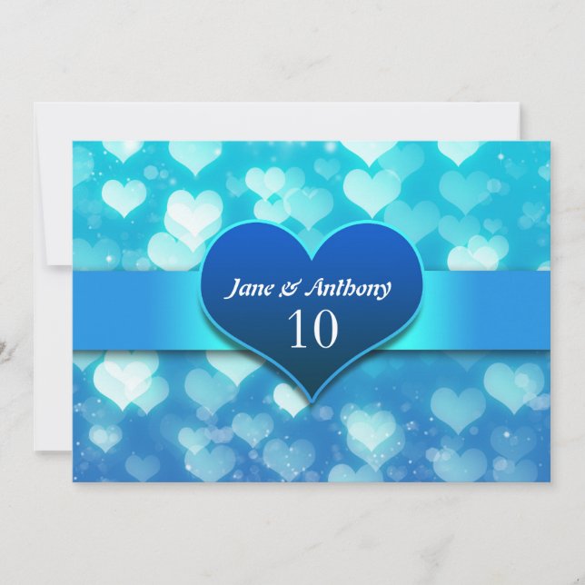 invitaciones de aniversario de bodas corazón azul (Anverso)