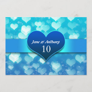 invitaciones de aniversario de bodas corazón azul
