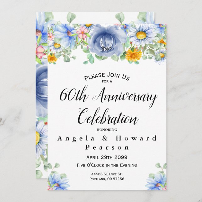 Invitaciones de aniversario de bodas de 60 años co (Anverso / Reverso)
