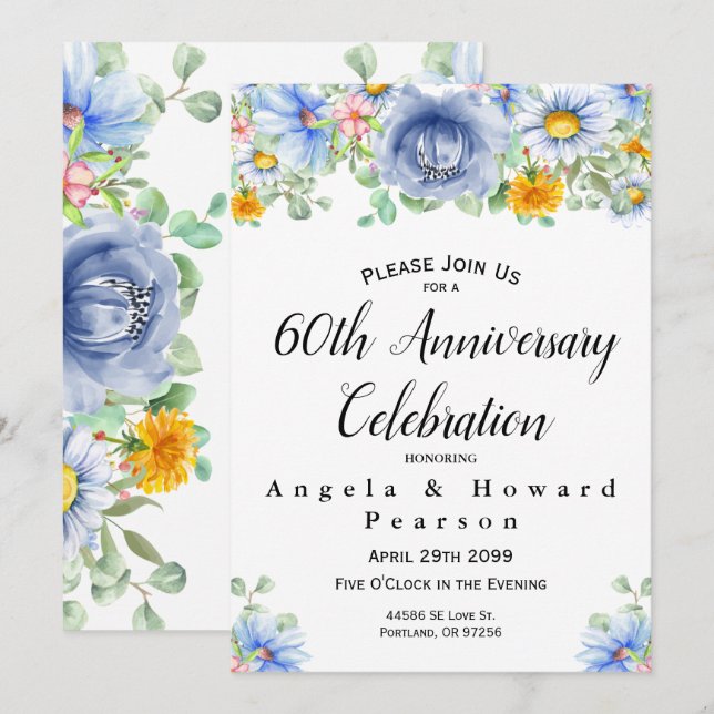 Invitaciones de aniversario de bodas de acuarela E (Anverso / Reverso)