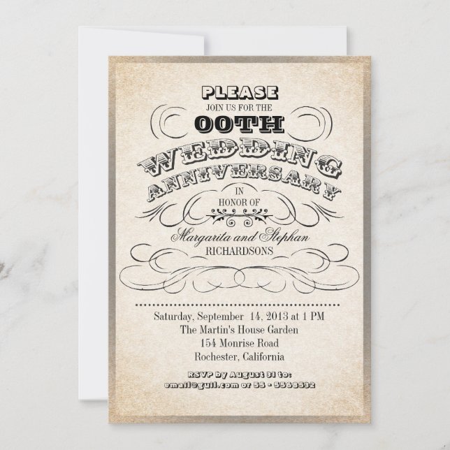invitaciones de aniversario de bodas de tipografía (Anverso)