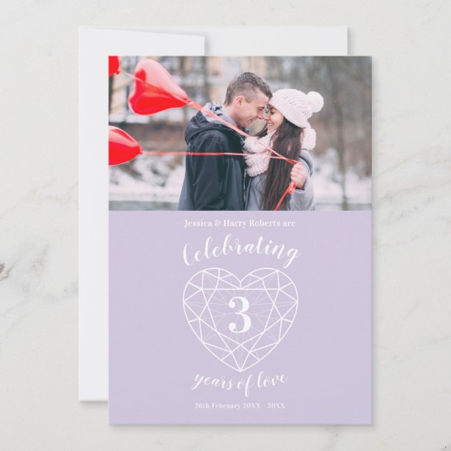 Invitaciones de aniversario de corazón de cristal  (Anverso)