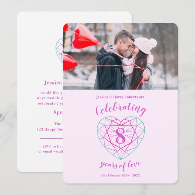 Invitaciones de aniversario de turmalina 8 años co (Anverso / Reverso)