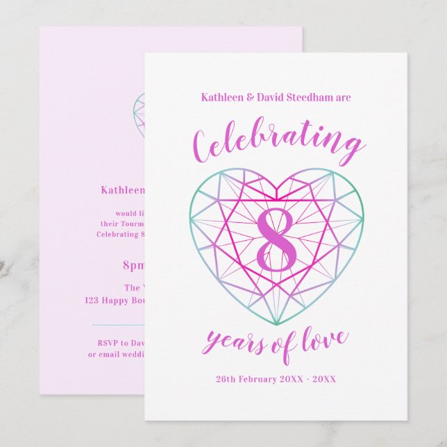 Invitaciones de aniversario de turmalina 8 años de (Anverso / Reverso)