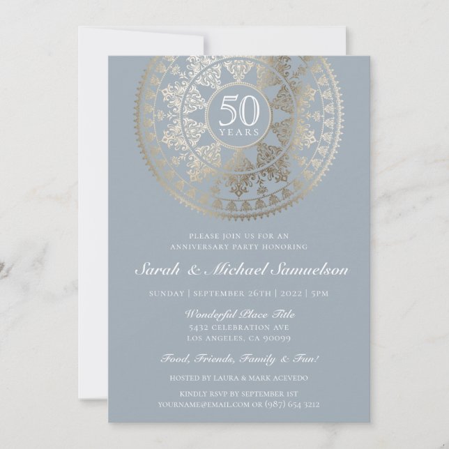 Invitaciones de aniversario elegantes con lámina d (Anverso)