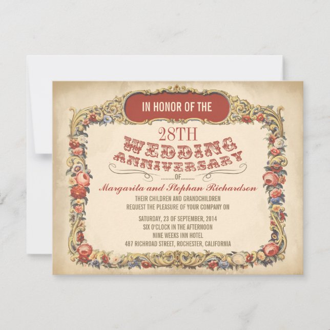 invitaciones de aniversario floral victorianas vin (Anverso)