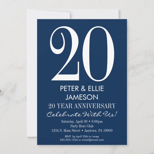 Invitaciones de aniversario modernas de azul marin (Anverso)
