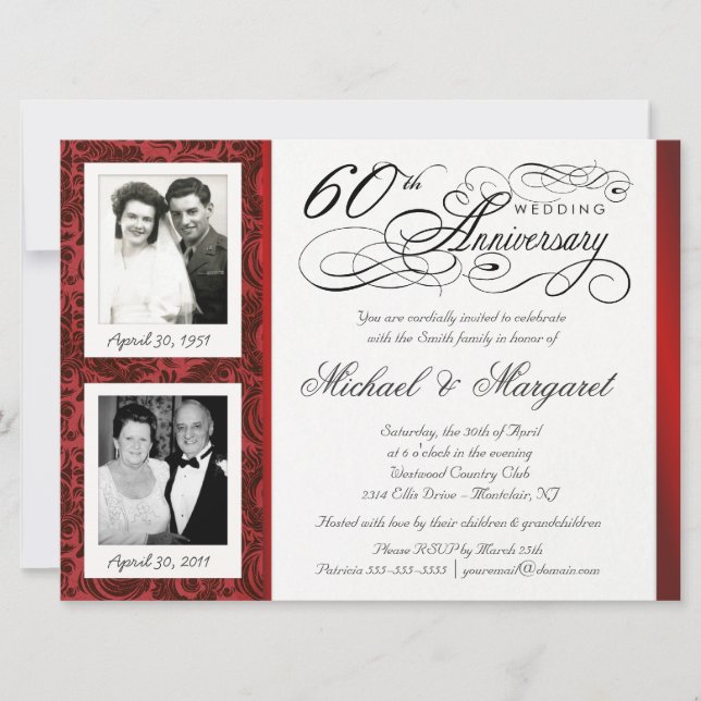 Invitaciones de aniversario número 60 de lujo - En (Anverso)