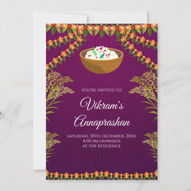invitaciones de Annaprasan para alimentar con arro (Anverso)