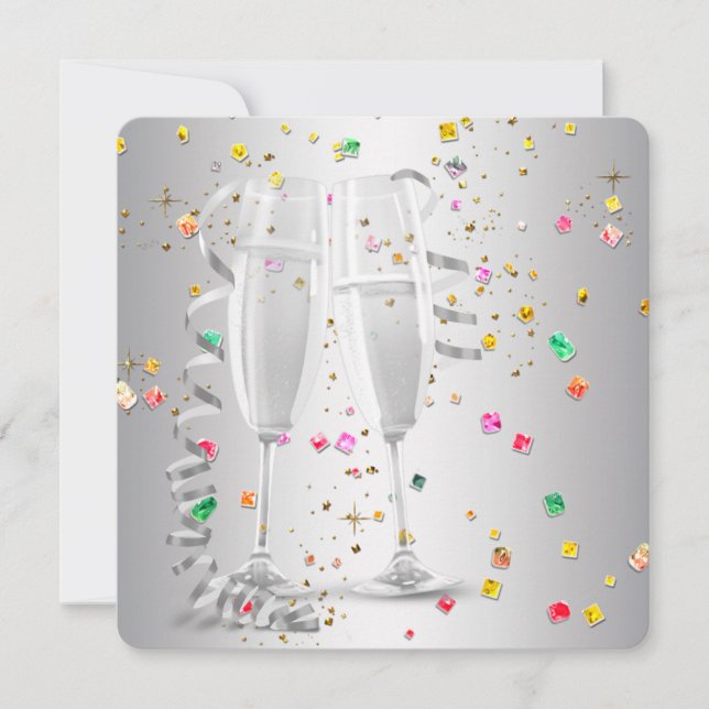 Invitaciones de Año Nuevo con Confeti de Champagne (Anverso)