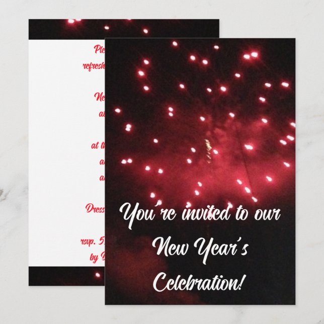 Invitaciones de Año Nuevo con Fuegos Artificiales  (Anverso / Reverso)