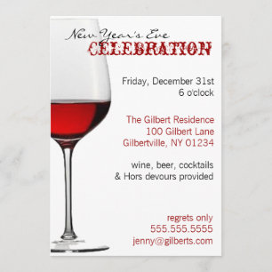 Invitaciones de Año Nuevo de Vino Rojo
