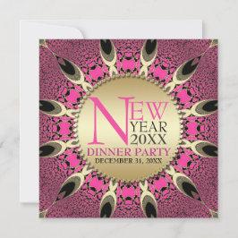 Invitaciones de Año Nuevo Funky Rosa Pavo Real