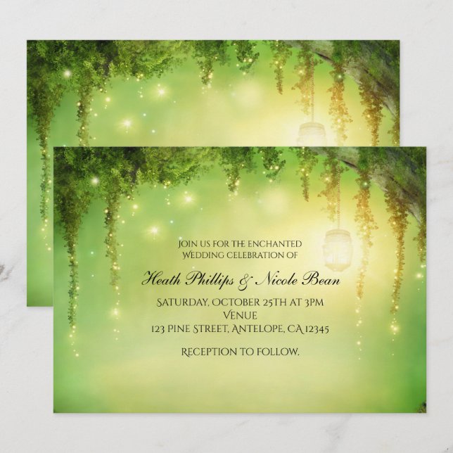 Invitaciones de árbol de bosque encantado rústico  (Anverso / Reverso)