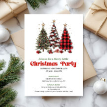 Invitaciones de árbol de Navidad de cuadros rojos 