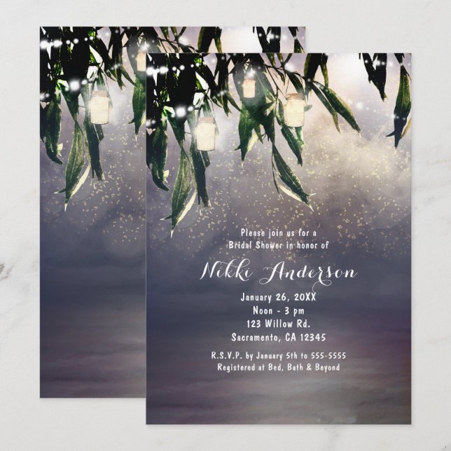 Invitaciones de árbol de sauce llorón y luces de t (Anverso / Reverso)