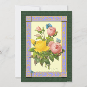 Invitaciones de arte botánico de rosas amarillas y