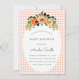 Invitaciones de baby shower a cuadros de terracota
