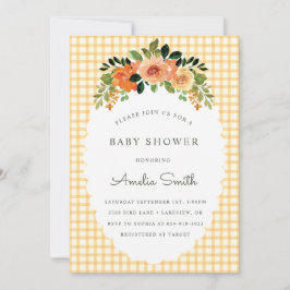 Invitaciones de baby shower a cuadros florales ámb