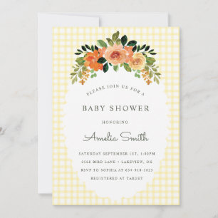 Invitaciones de baby shower a cuadros florales de 