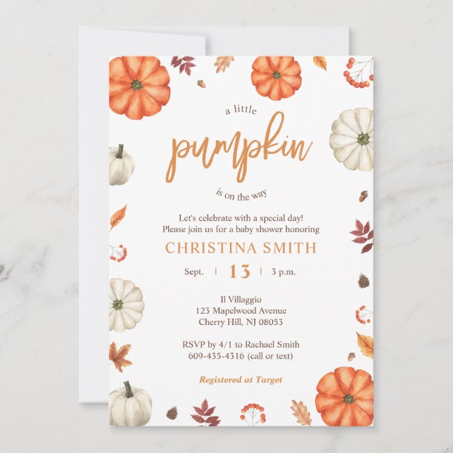 Invitaciones de Baby Shower A Little Pumpkin (Anverso)
